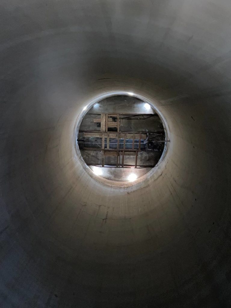 Looking up from the bottom of the silo
